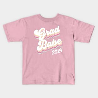 Grad Babe Class of 2024 Retro Vibes Graduation Kids T-Shirt